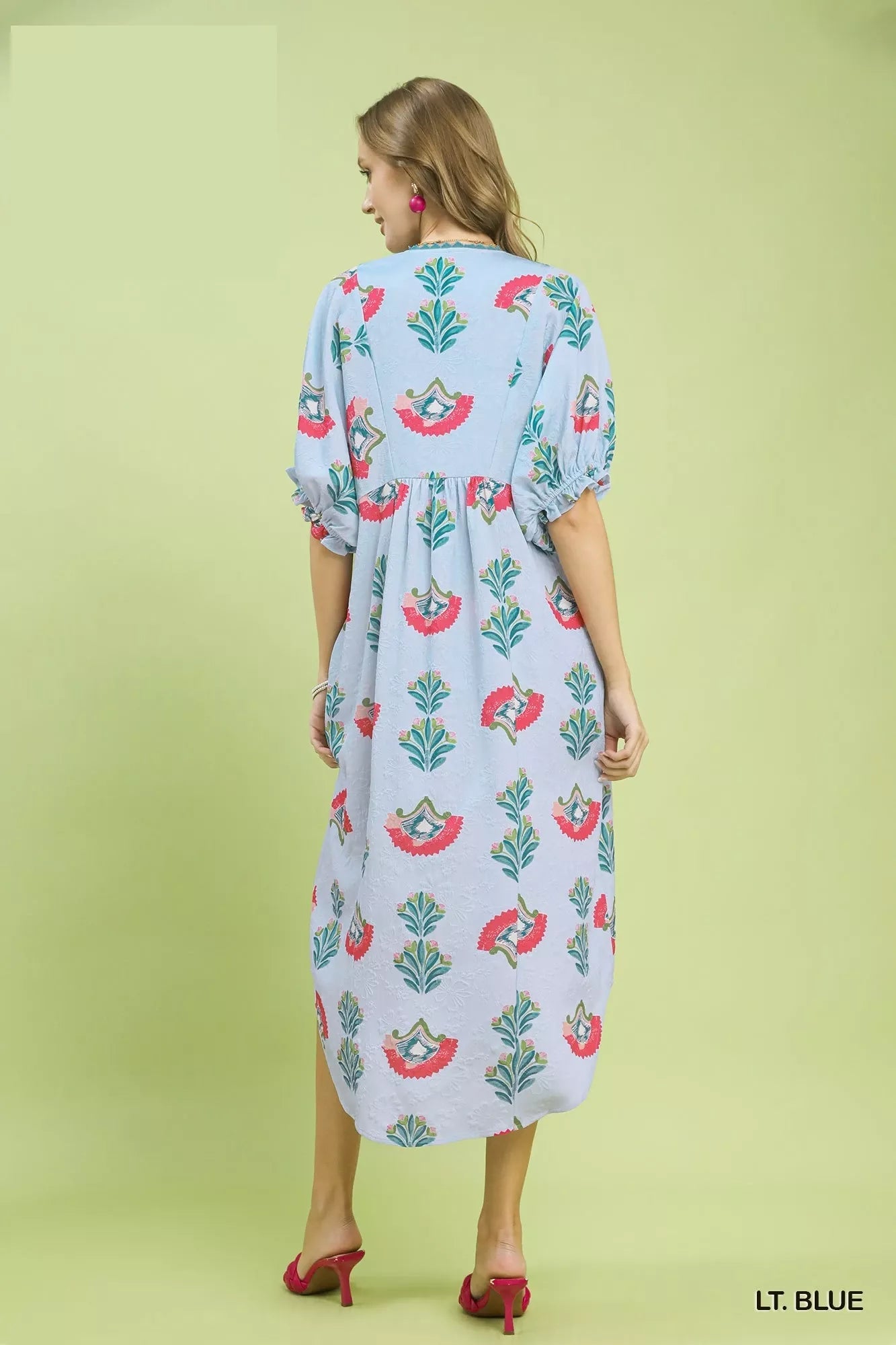 Umgee Abstract Print V - Neck Midi Dress - Cowtown Bling N Things