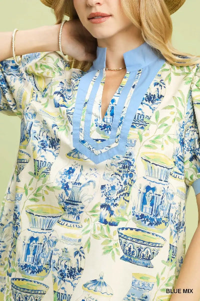 Umgee Abstract Print V - Neck Top - Cowtown Bling N Things