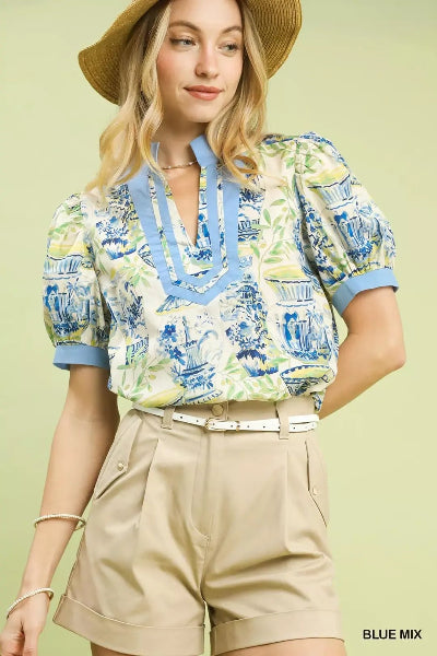 Umgee Abstract Print V - Neck Top - Cowtown Bling N Things