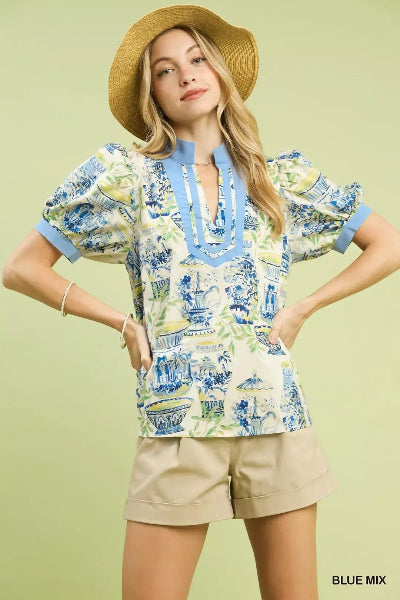 Umgee Abstract Print V - Neck Top - Cowtown Bling N Things