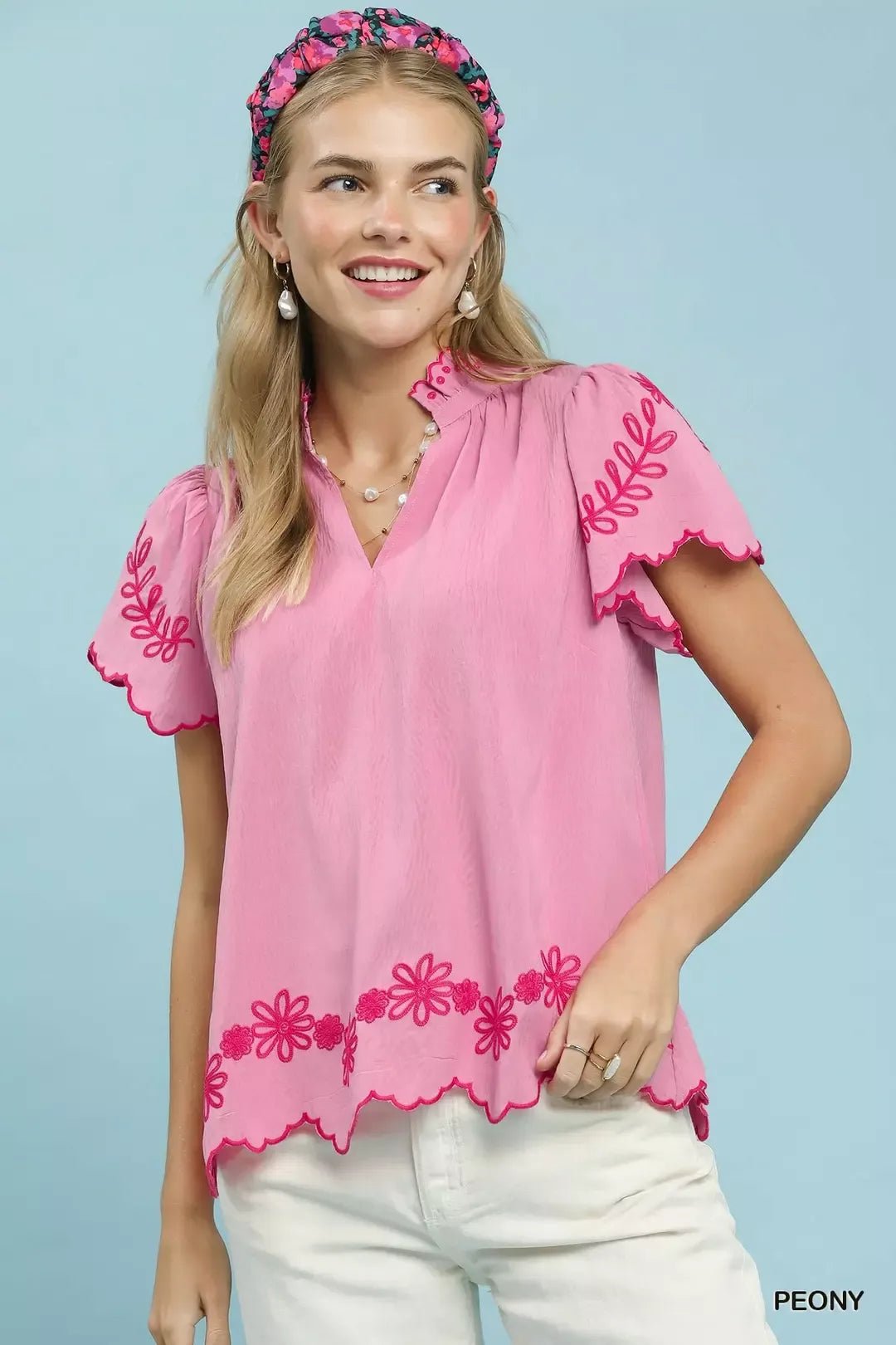 Umgee Embroidered Scallop Top - Cowtown Bling N Things