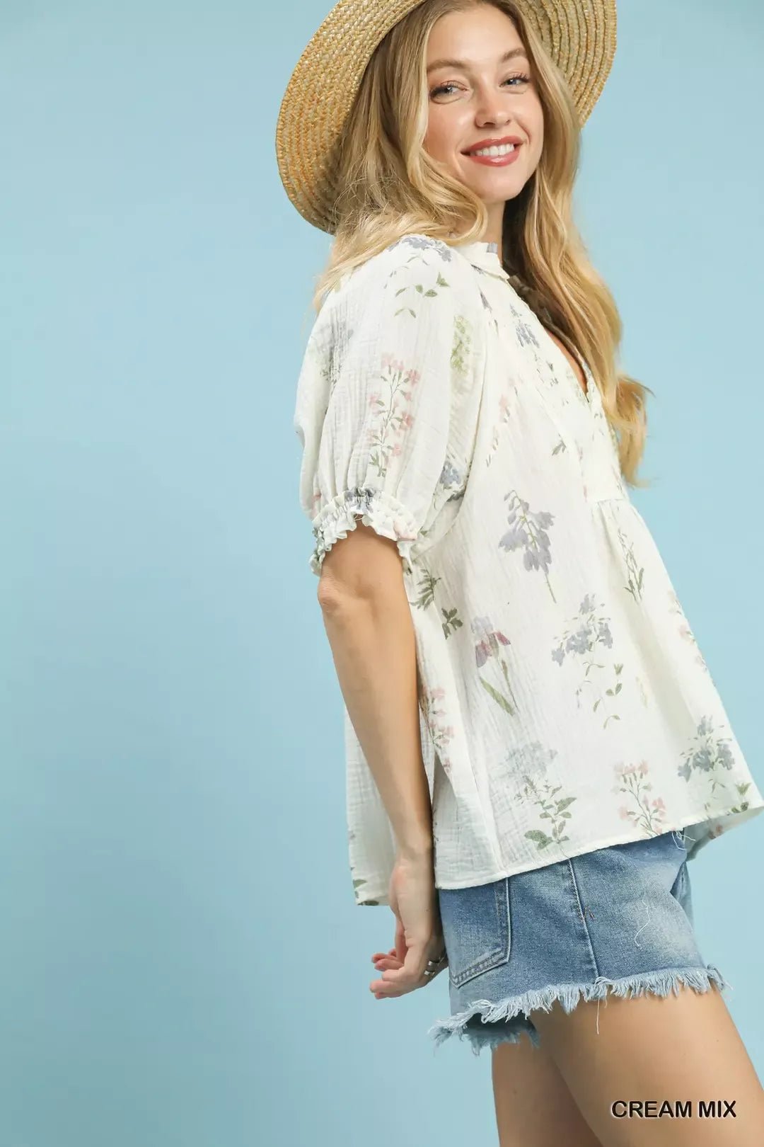 Umgee Floral Print Cotton Gauze Top - Cowtown Bling N Things