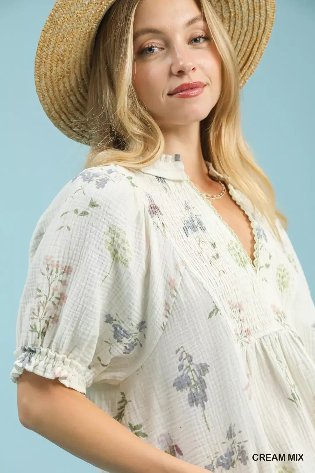 Umgee Floral Print Cotton Gauze Top - Cowtown Bling N Things