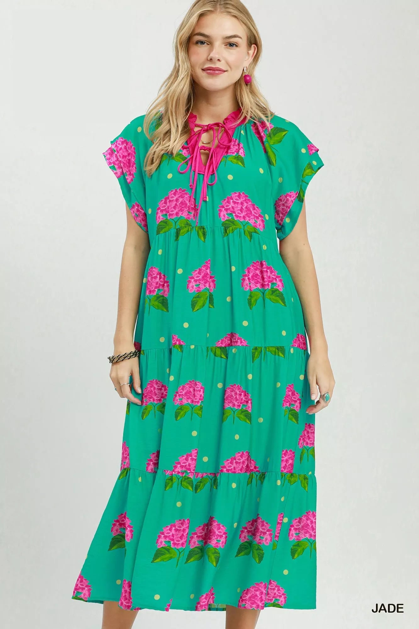 Umgee Hydrangea Print Tiered Midi Dress - Cowtown Bling N Things
