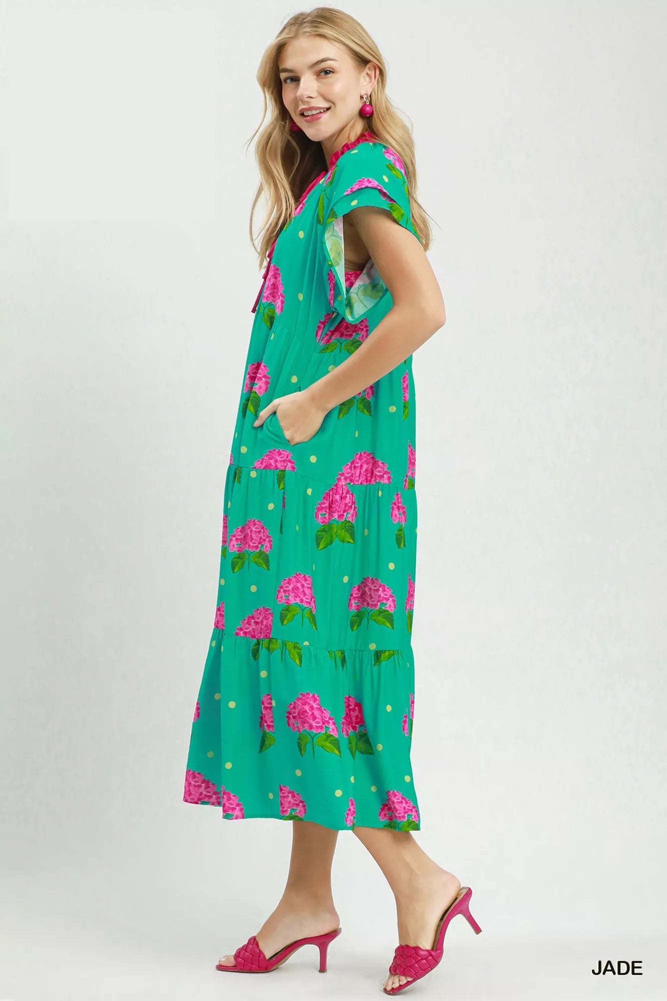 Umgee Hydrangea Print Tiered Midi Dress - Cowtown Bling N Things