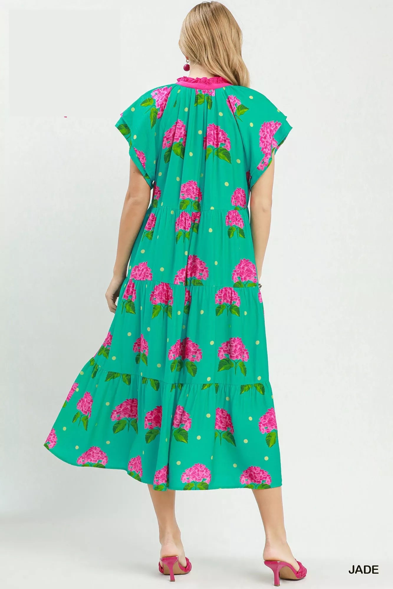 Umgee Hydrangea Print Tiered Midi Dress - Cowtown Bling N Things