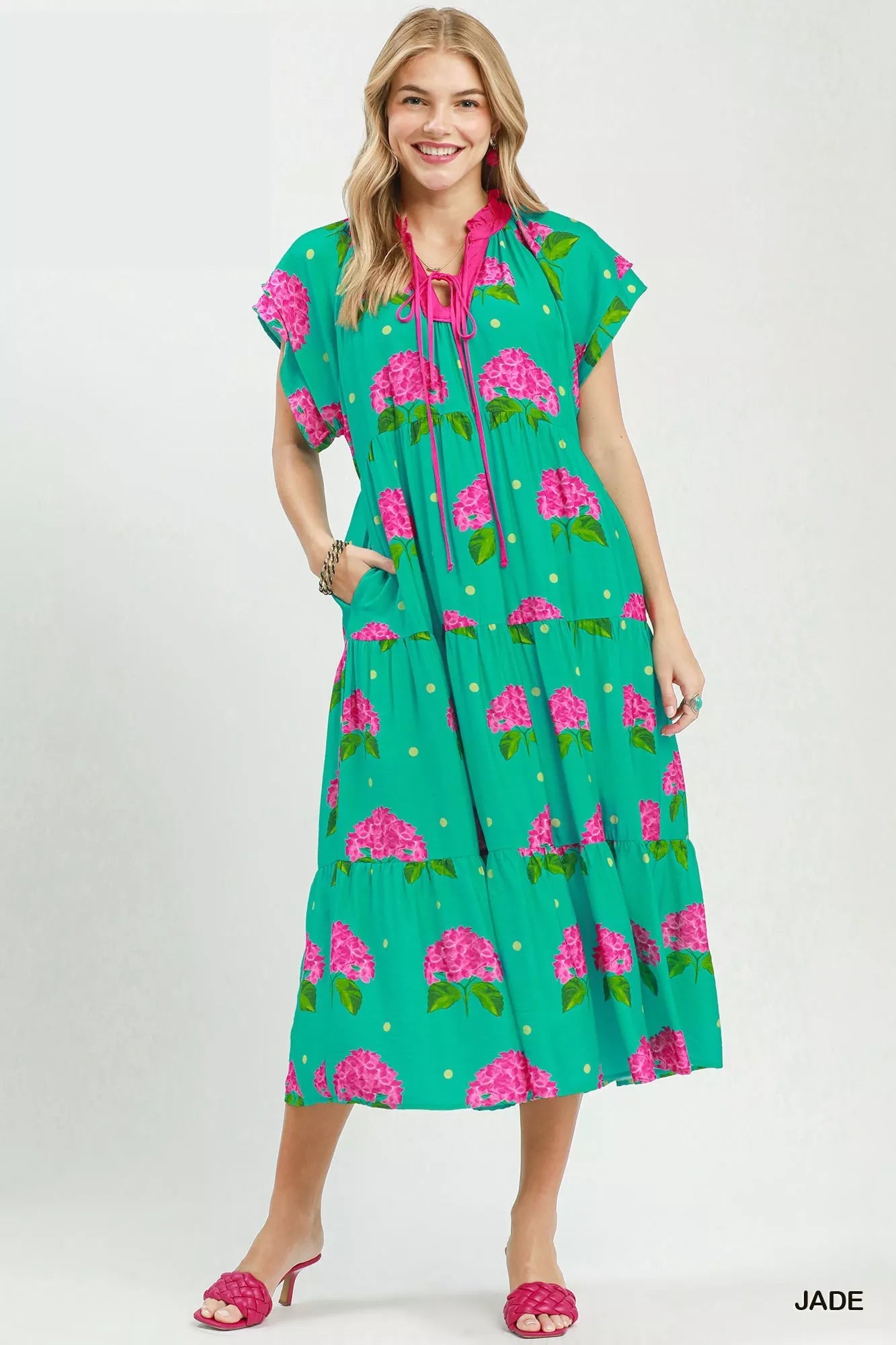 Umgee Hydrangea Print Tiered Midi Dress - Cowtown Bling N Things