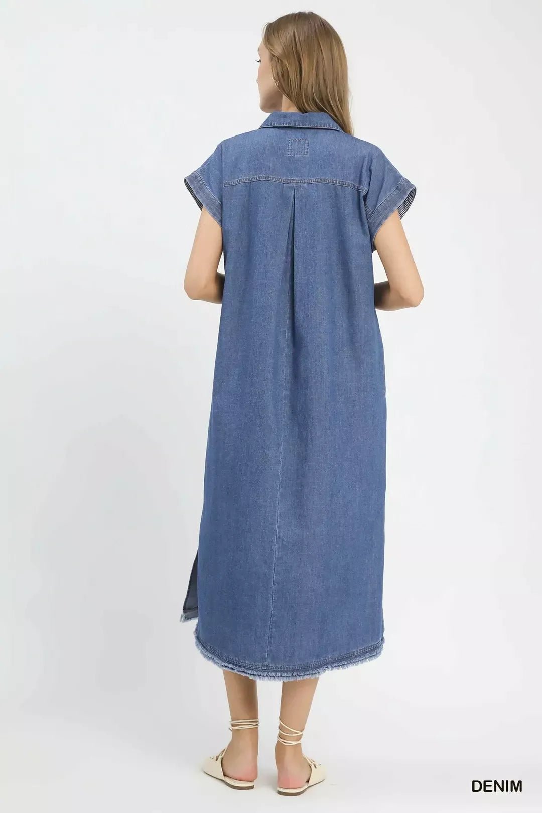 Umgee Stone Washed Collared Denim Midi Dress - Cowtown Bling N Things