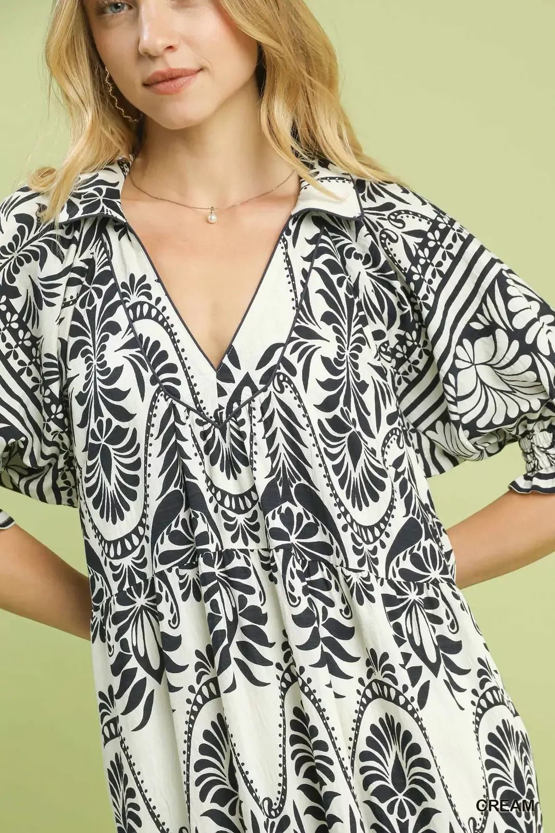 Umgee Two tone Border Print Midi Dress - Cowtown Bling N Things