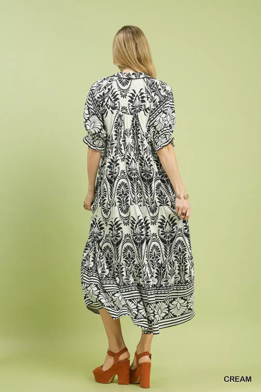 Umgee Two tone Border Print Midi Dress - Cowtown Bling N Things