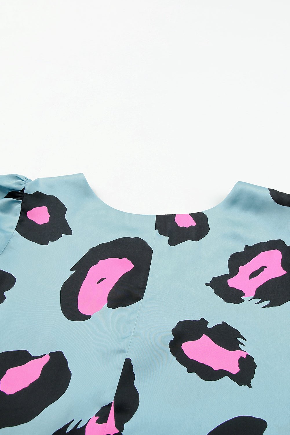 V Neck Ruched Short Sleeve Leopard Print Short Sleeve Blouse - Cowtown Bling N Things