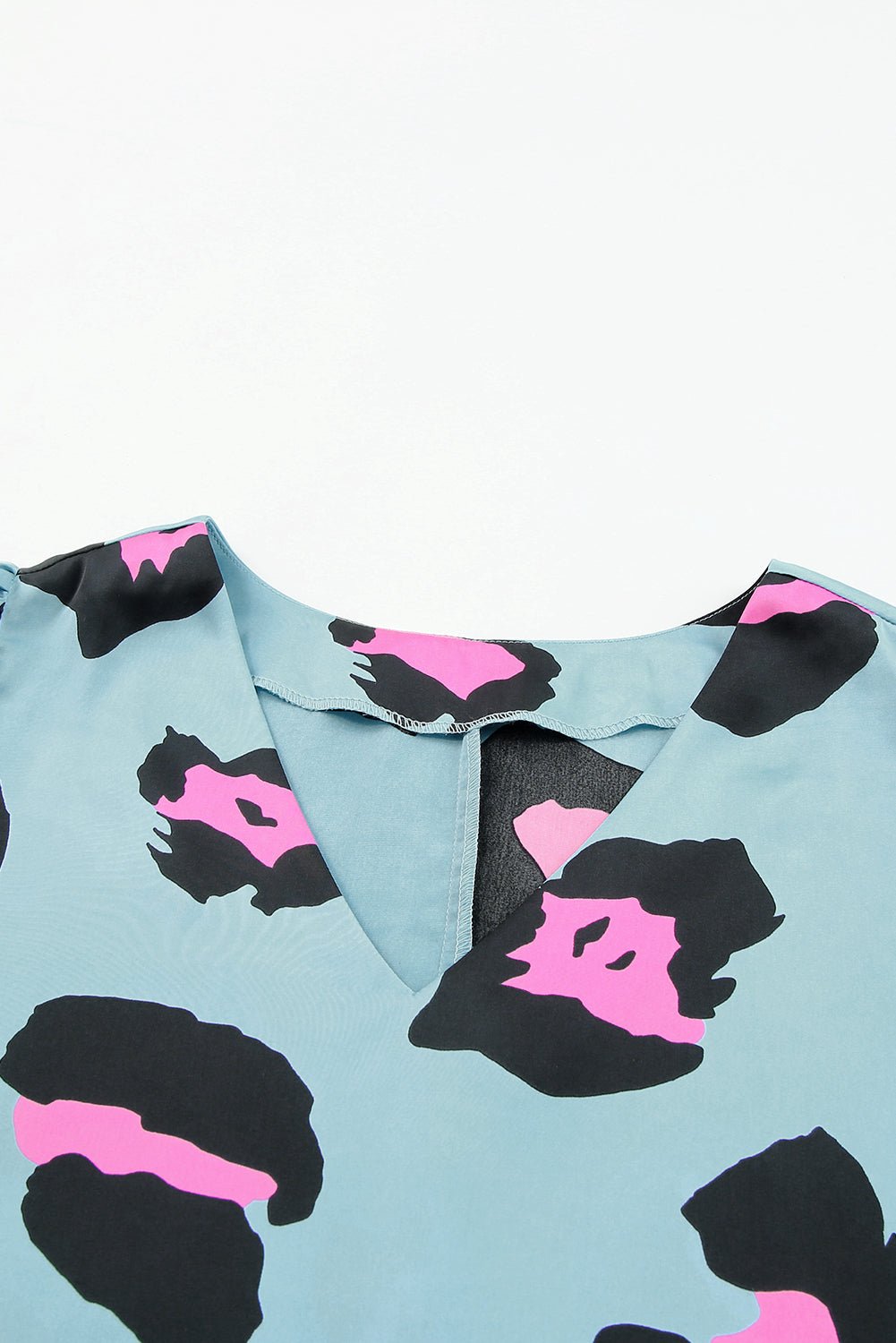 V Neck Ruched Short Sleeve Leopard Print Short Sleeve Blouse - Cowtown Bling N Things