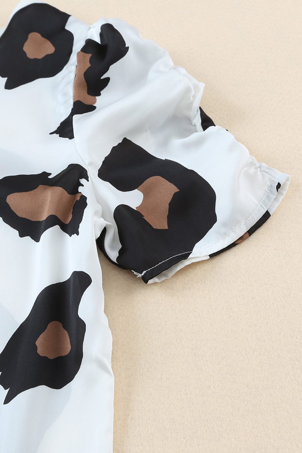 V Neck Ruched Short Sleeve Leopard Print Short Sleeve Blouse - Cowtown Bling N Things