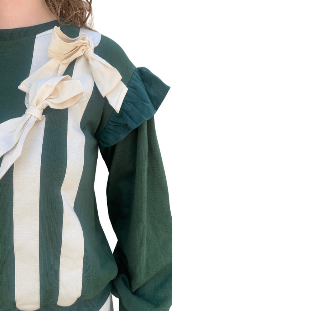 Voy| bow sweater with ruffle sleeve| Green | S - L - Cowtown Bling N Things