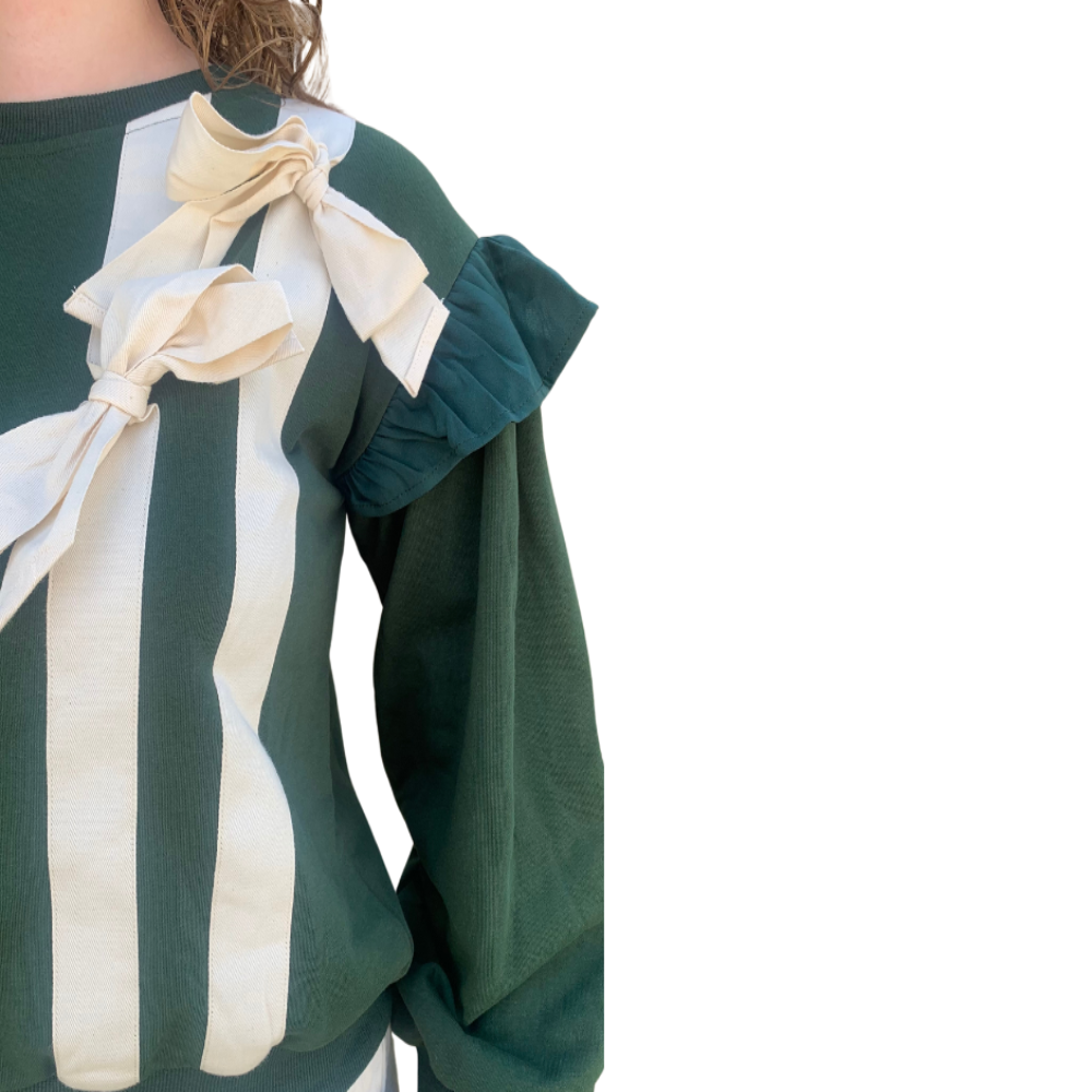 Voy| bow sweater with ruffle sleeve| Green | S-L