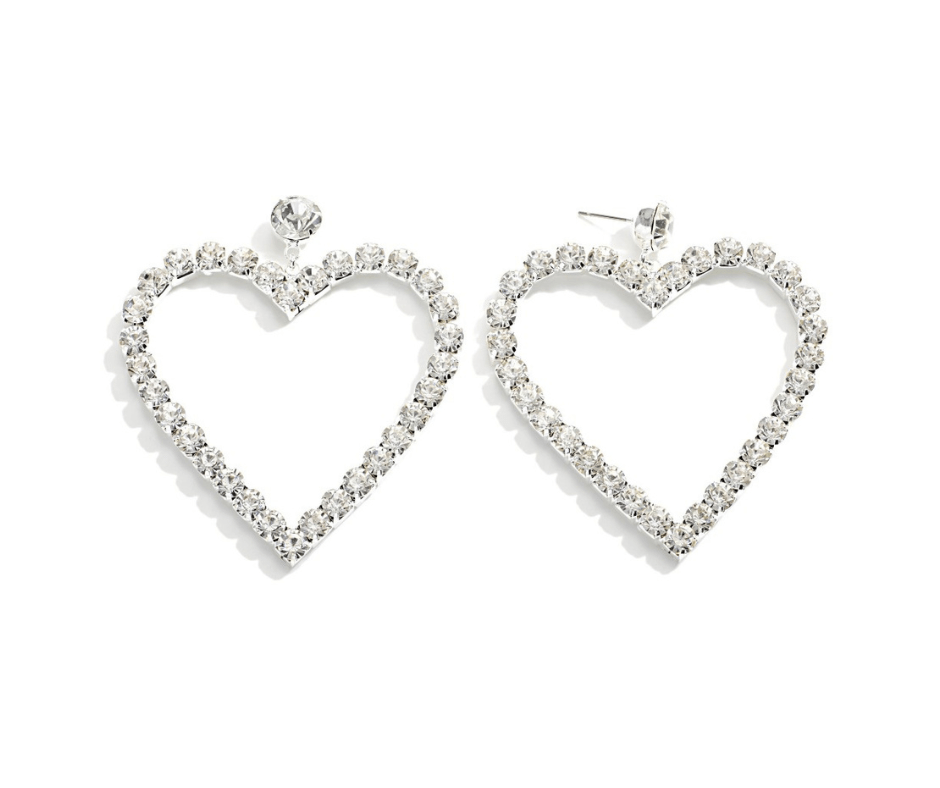 White Rhinestone Heart Earrings - Cowtown Bling N Things