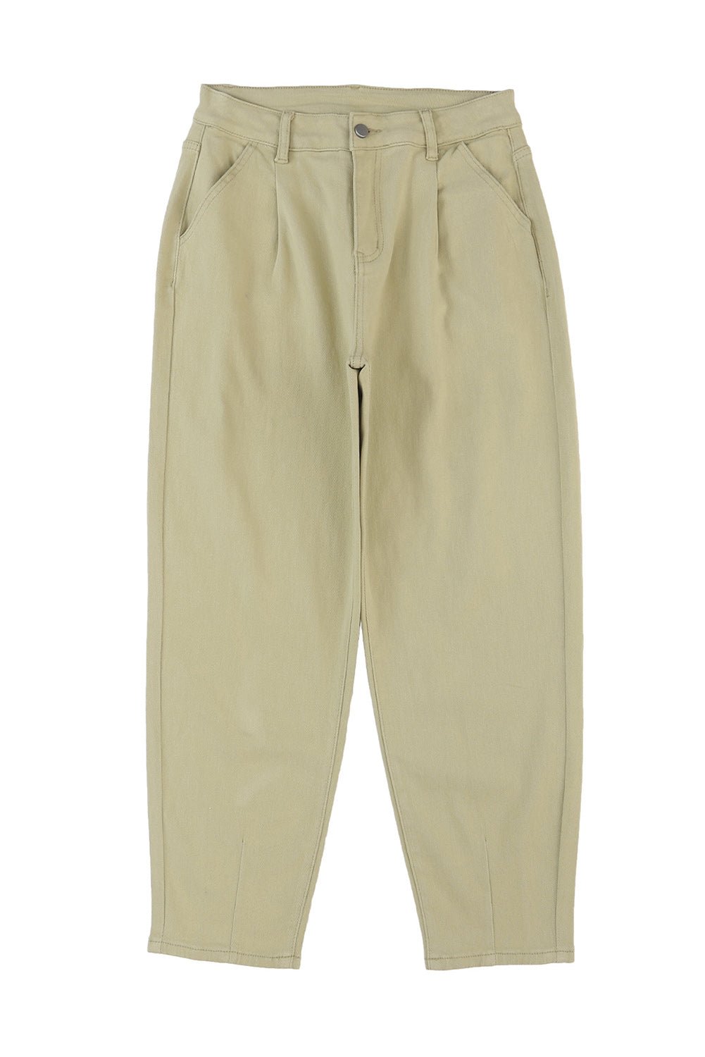 White Solid Casual High Waist Straight Leg Pants - Cowtown Bling N Things