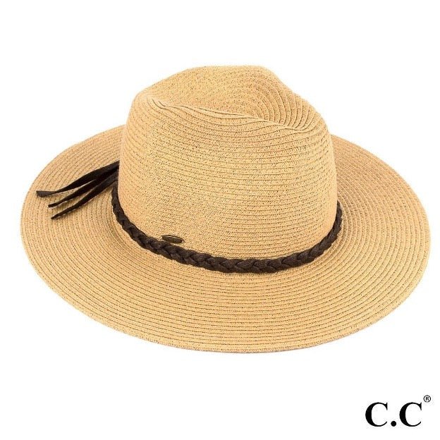 Wide brim hat with faux leather tassel band - Cowtown Bling N Things
