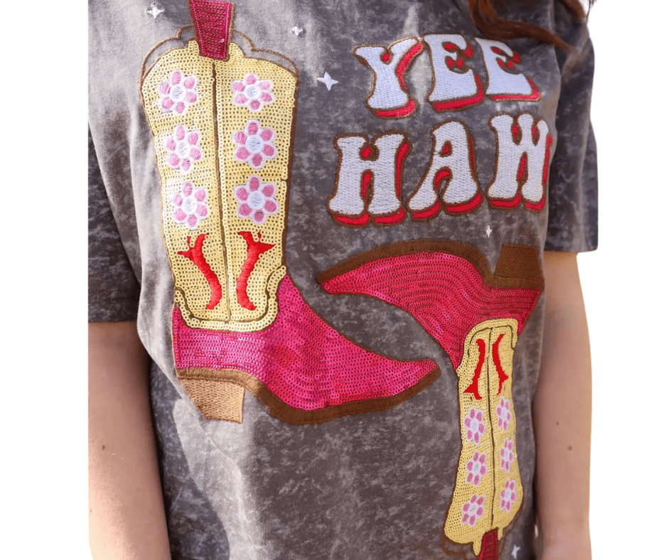 Yeehaw Sequin Embellished Tee Dress - Cowtown Bling N Things