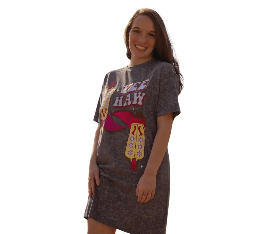 Yeehaw Sequin Embellished Tee Dress - Cowtown Bling N Things