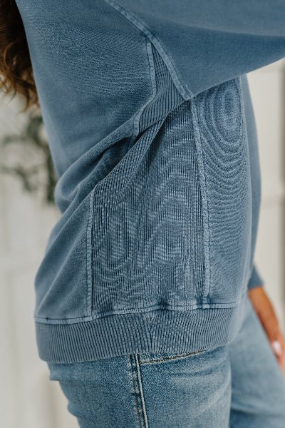 Zenana Daily Ease Mineral Wash Pullover in Dusty Blue - Cowtown Bling N Things