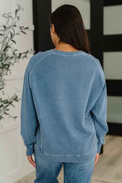Zenana Daily Ease Mineral Wash Pullover in Dusty Blue - Cowtown Bling N Things