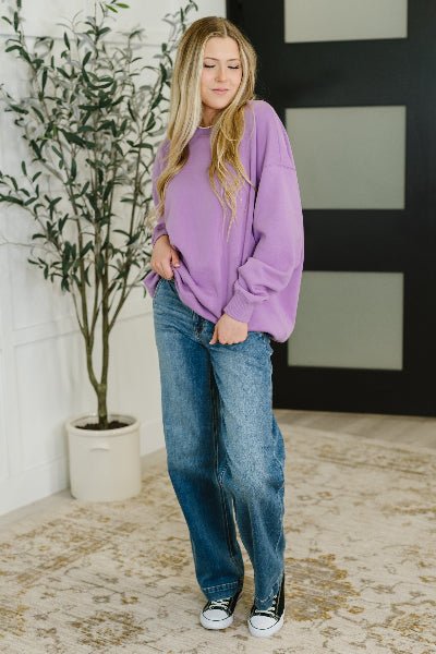 Zenana Sunday Snug Relaxed Pullover in Lavender - Cowtown Bling N Things