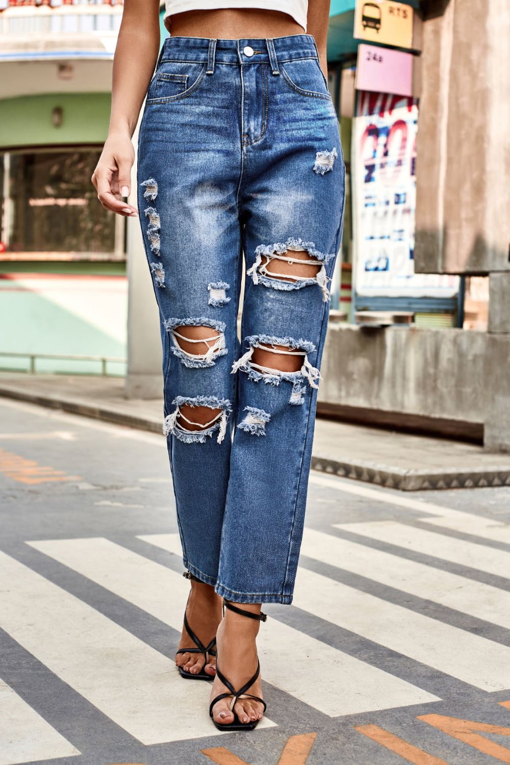 Distressed Buttoned Jeans with Pockets - Cowtown Bling N Things