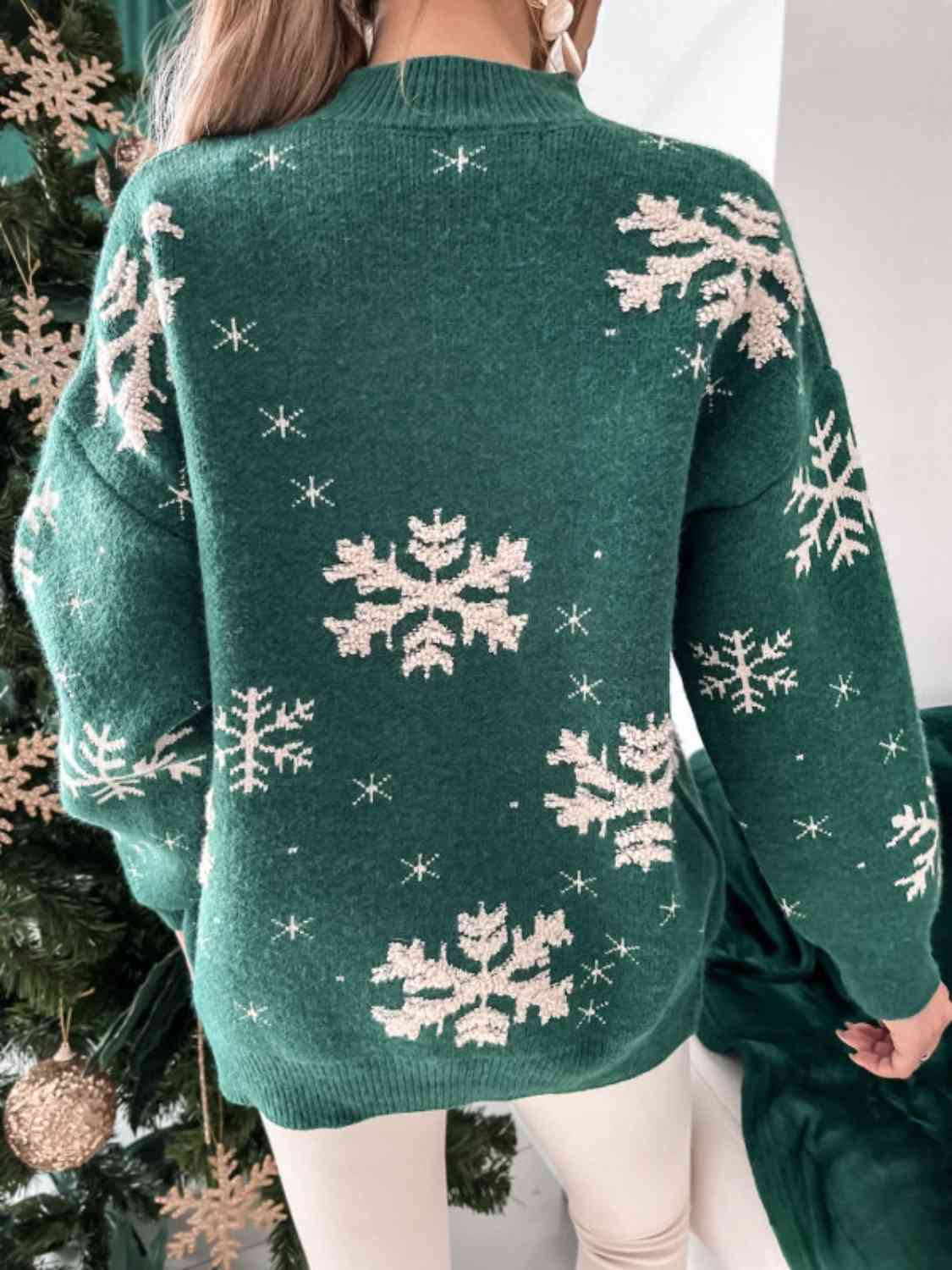Snowflake Pattern Mock Neck Sweater - Cowtown Bling N Things