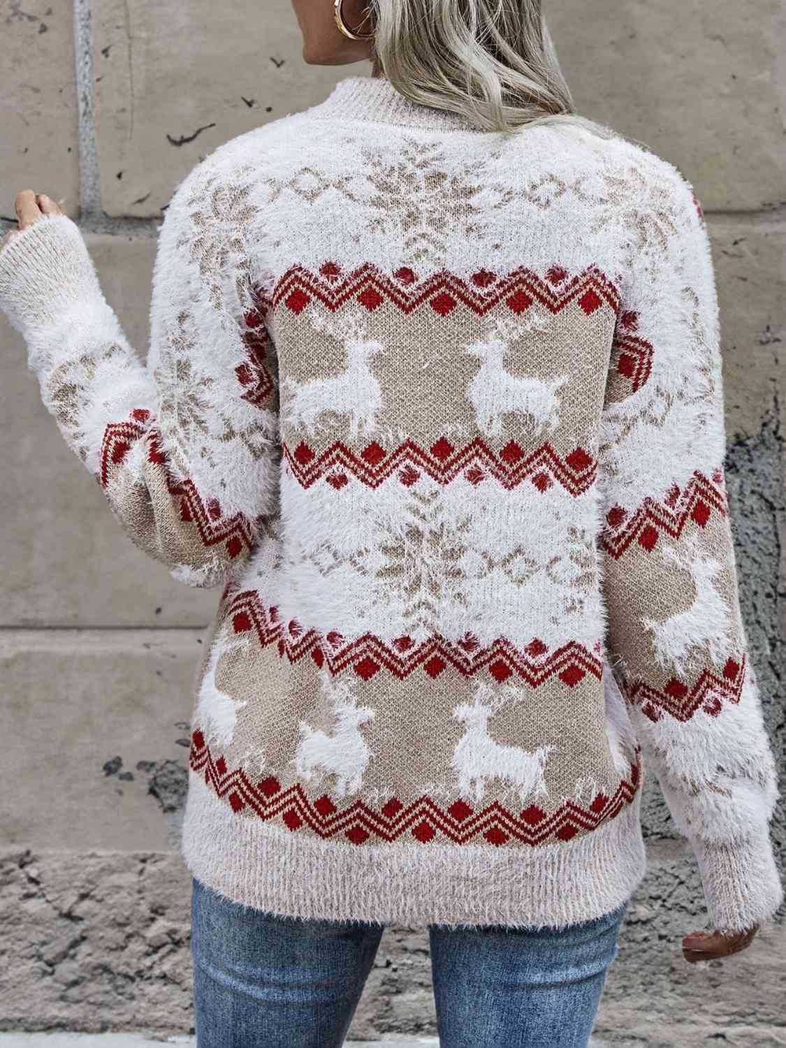 Reindeer & Snowflake Round Neck Sweater - Cowtown Bling N Things