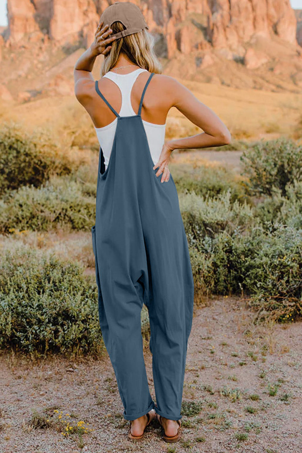 V-Neck Sleeveless Jumpsuit with Pocket - Cowtown Bling N Things