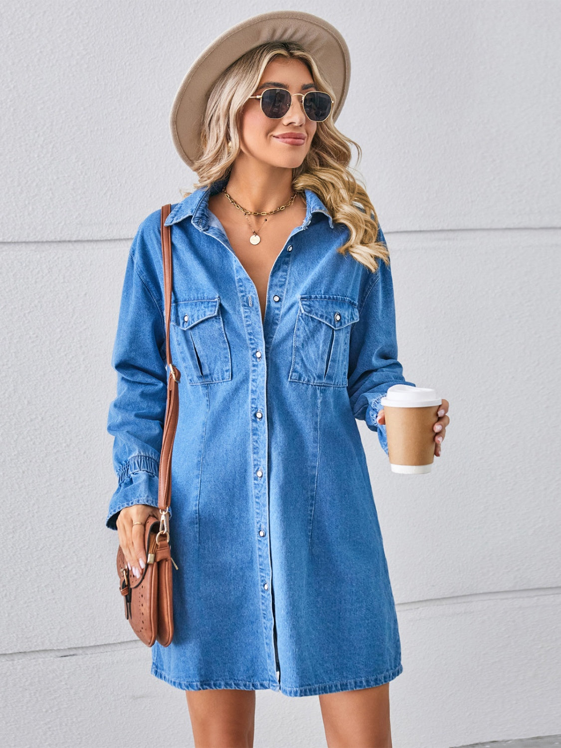 Pocketed Dropped Shoulder Mini Denim Dress - Cowtown Bling N Things