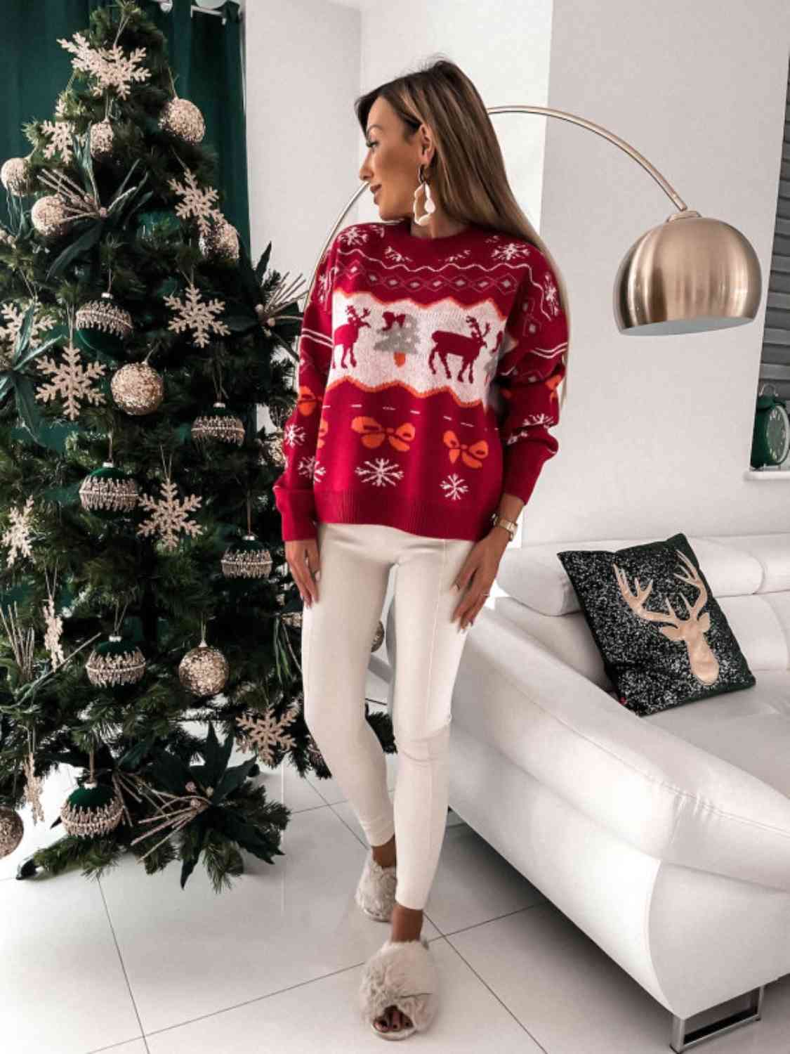 Reindeer Round Neck Sweater - Cowtown Bling N Things