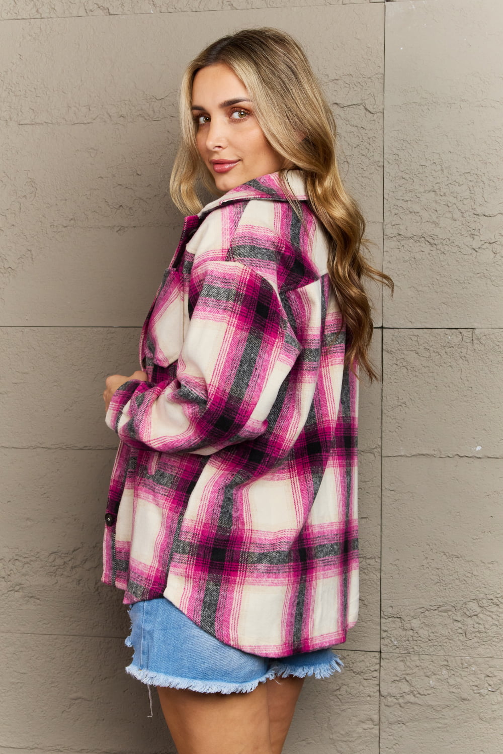 Zenana By The Fireplace Oversized Plaid Shacket in Magenta - Cowtown Bling N Things