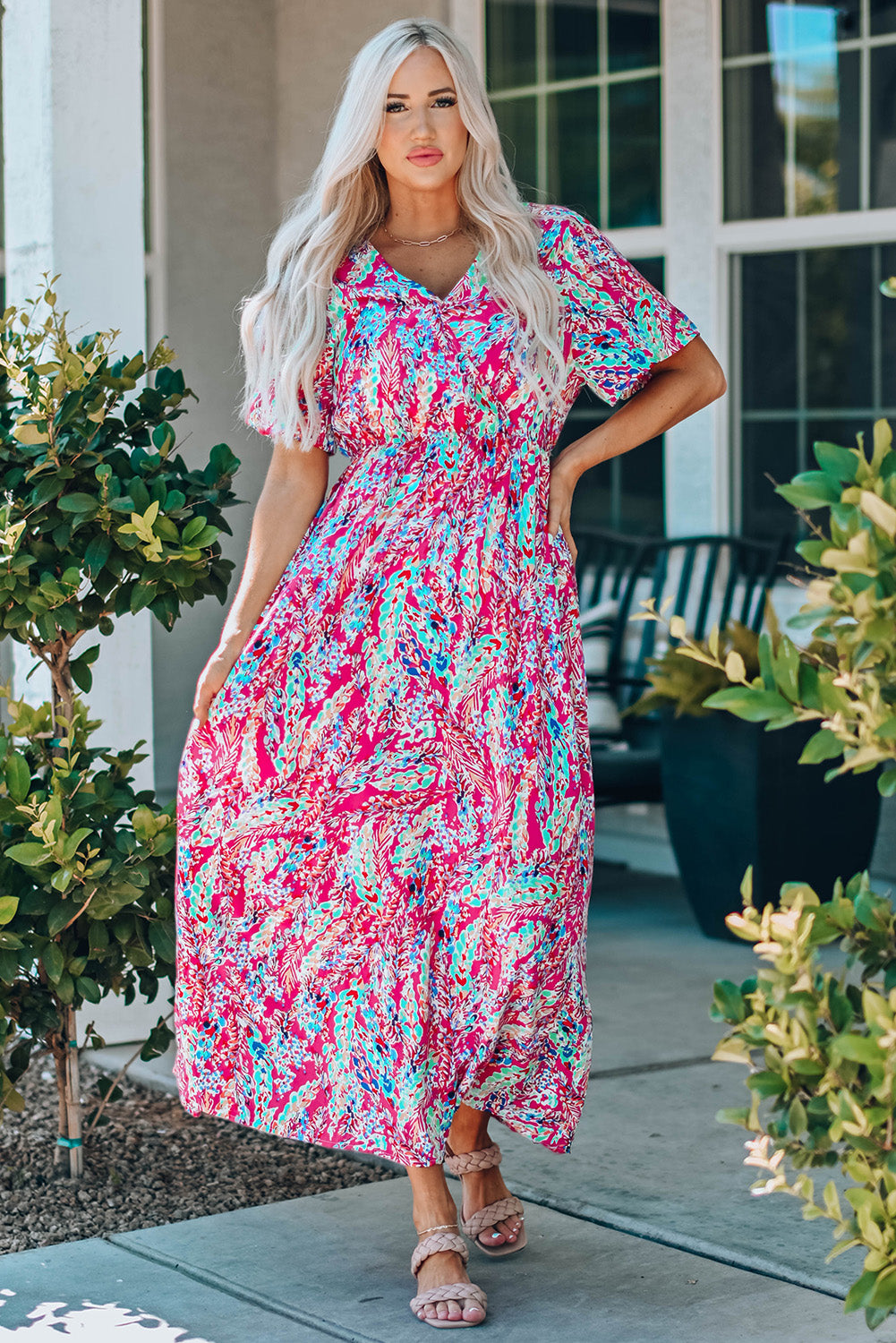 Multicolored V-Neck Maxi Dress - Cowtown Bling N Things