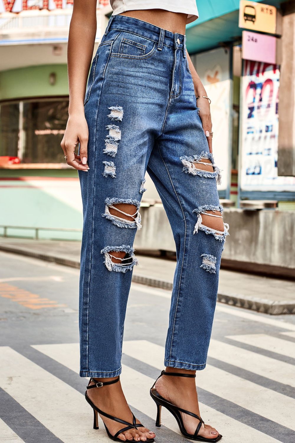 Distressed Buttoned Jeans with Pockets - Cowtown Bling N Things