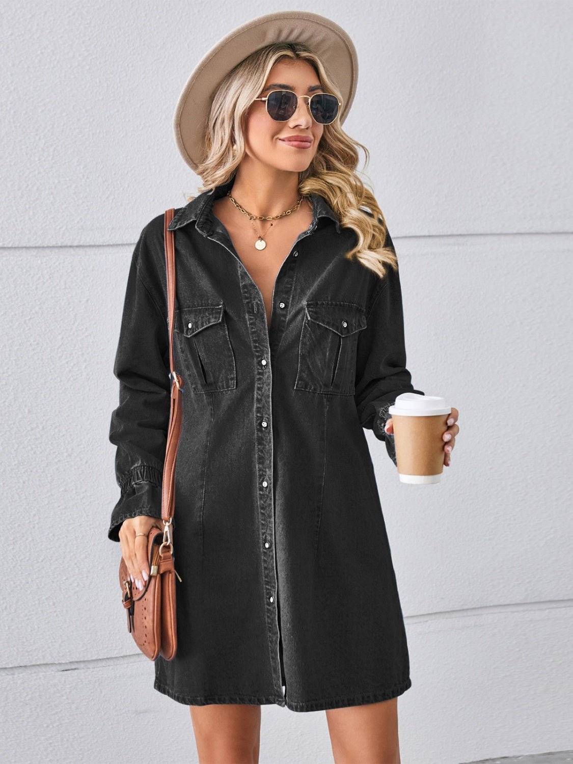 Pocketed Dropped Shoulder Mini Denim Dress - Cowtown Bling N Things