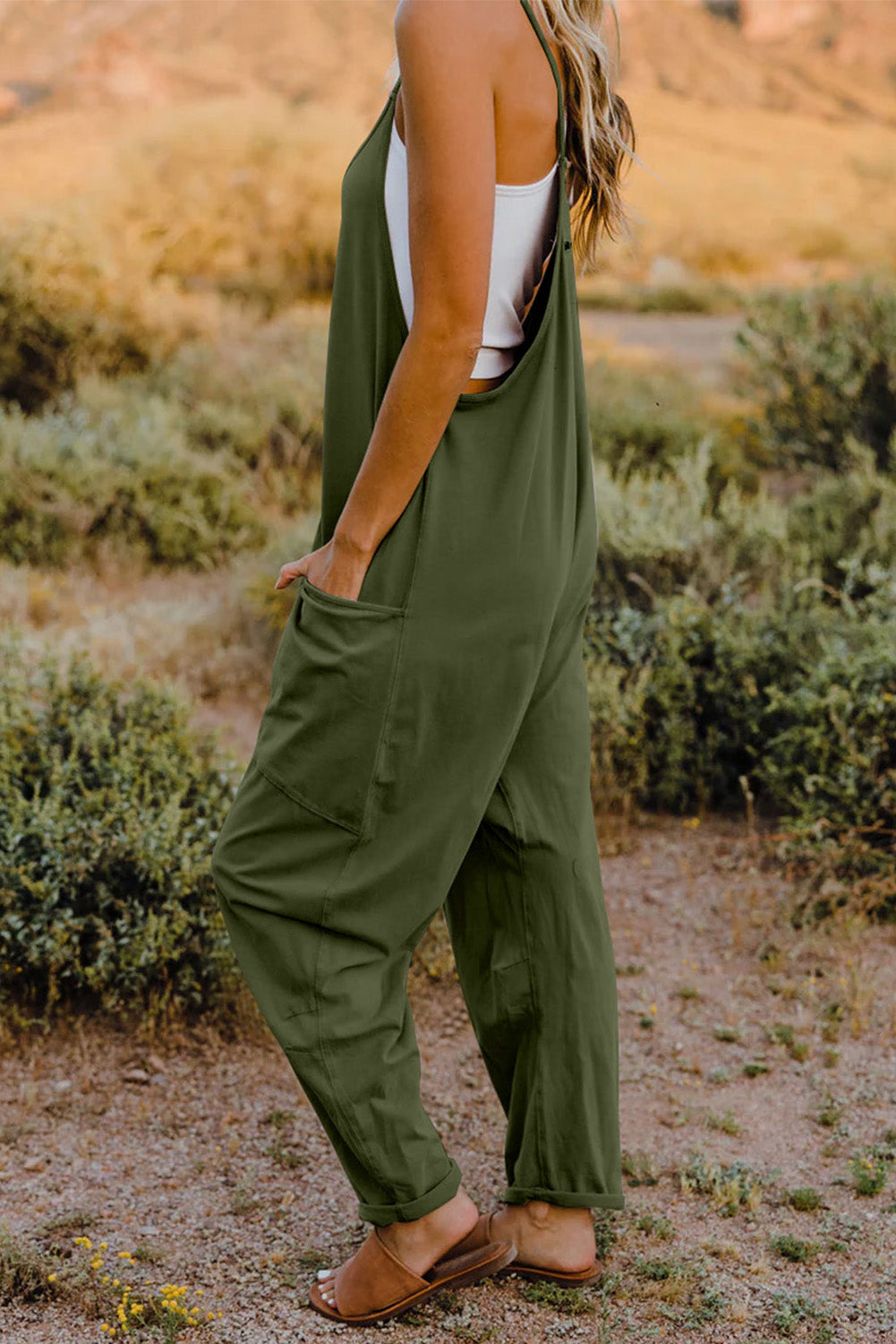 V-Neck Sleeveless Jumpsuit with Pocket - Cowtown Bling N Things