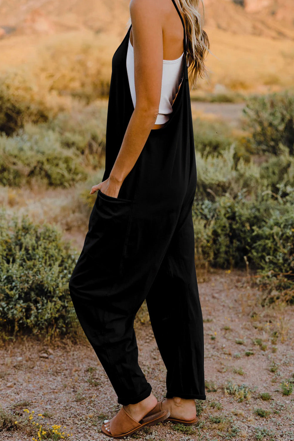 V-Neck Sleeveless Jumpsuit with Pocket - Cowtown Bling N Things