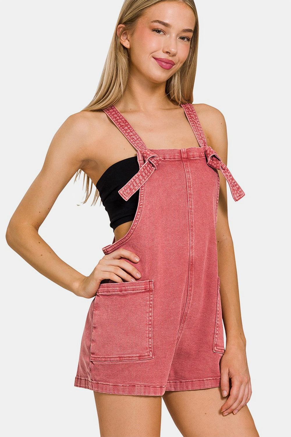 Zenana Washed Knot Strap Rompers - Cowtown Bling N Things