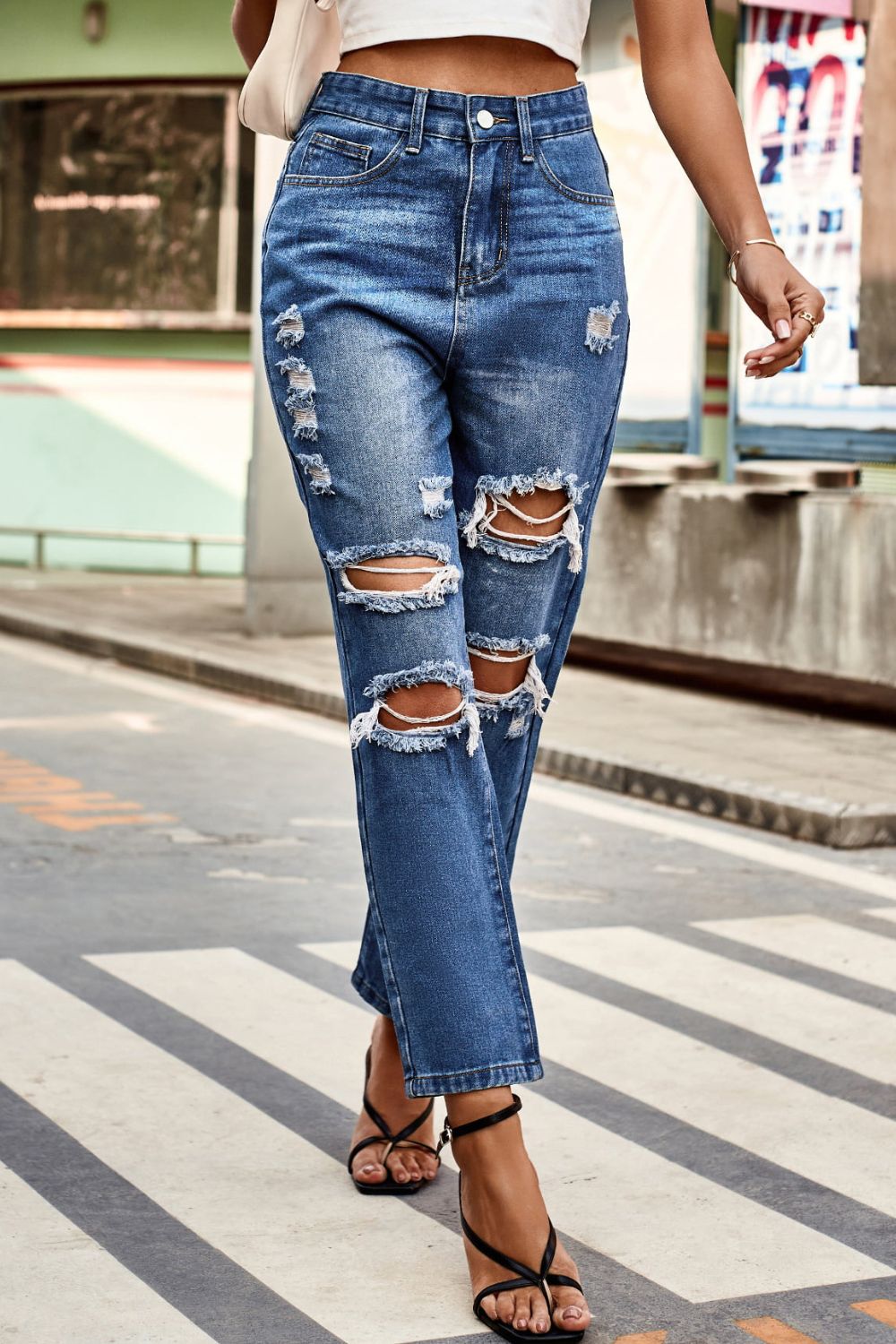 Distressed Buttoned Jeans with Pockets - Cowtown Bling N Things