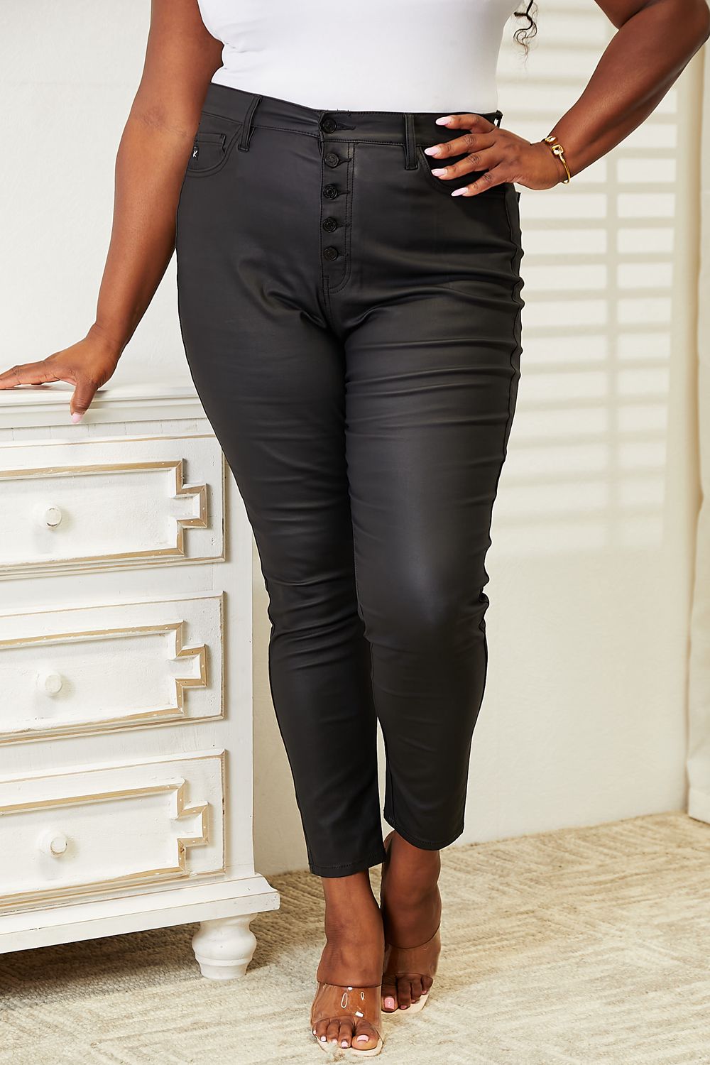 Kancan Full Size High Rise Black Coated Ankle Skinny Jeans - Cowtown Bling N Things