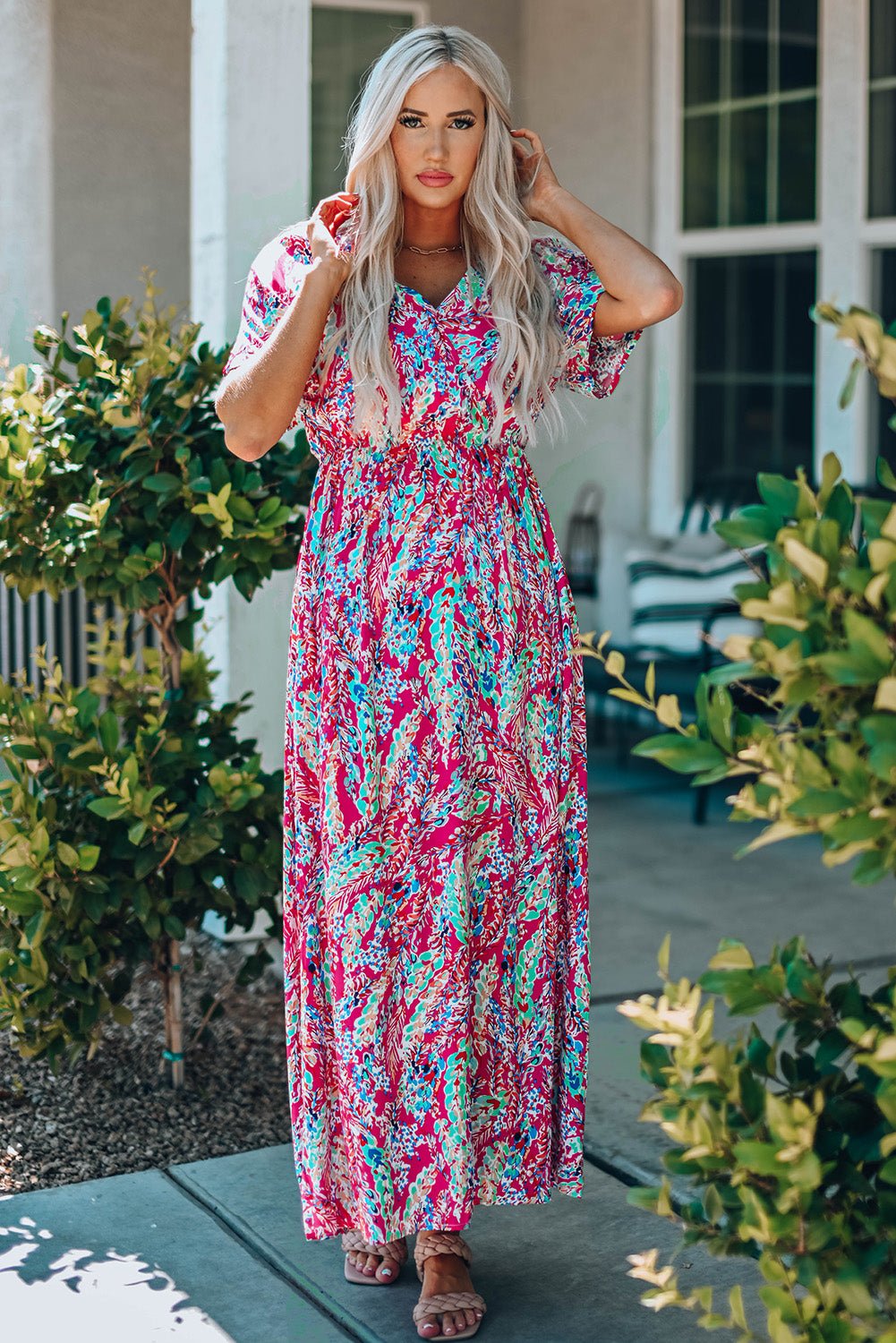 Multicolored V - Neck Maxi Dress - Cowtown Bling N Things