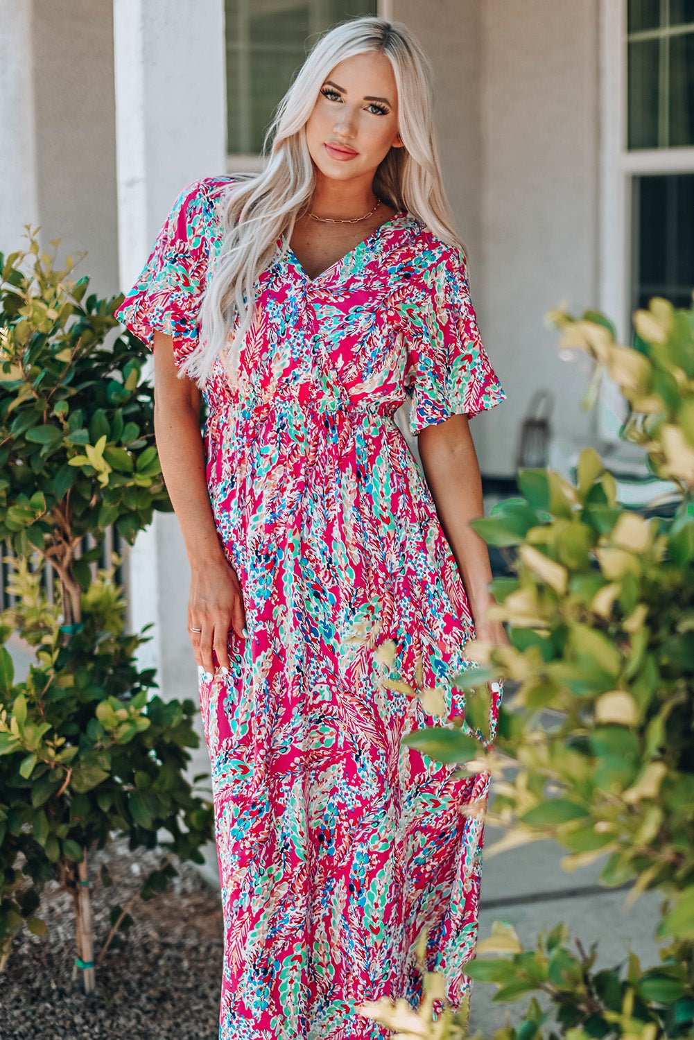 Multicolored V - Neck Maxi Dress - Cowtown Bling N Things