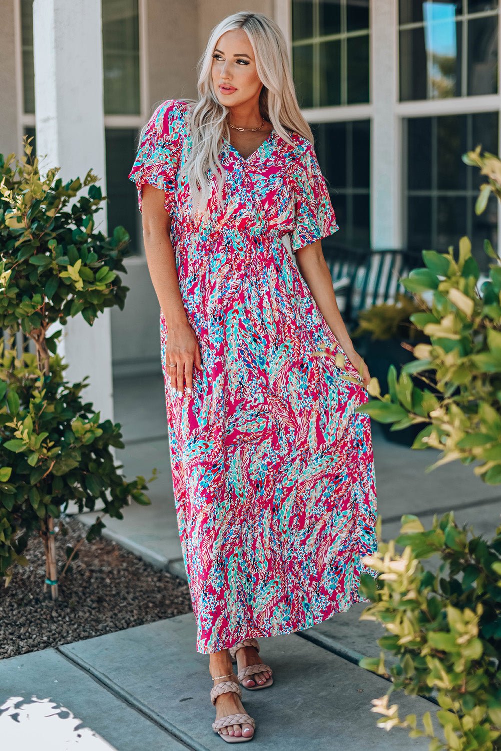 Multicolored V - Neck Maxi Dress - Cowtown Bling N Things