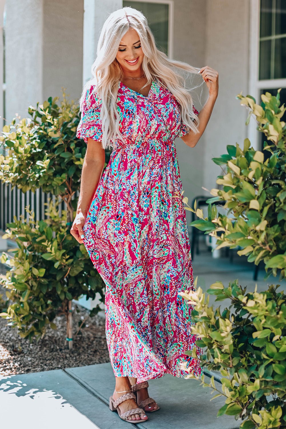 Multicolored V - Neck Maxi Dress - Cowtown Bling N Things