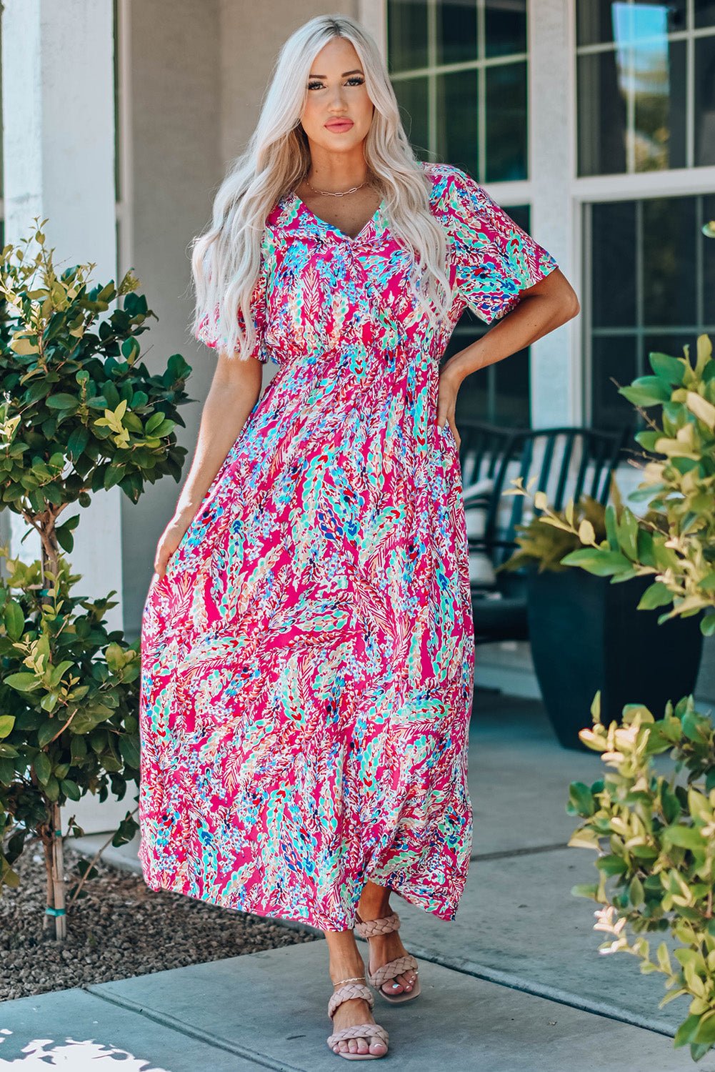 Multicolored V - Neck Maxi Dress - Cowtown Bling N Things