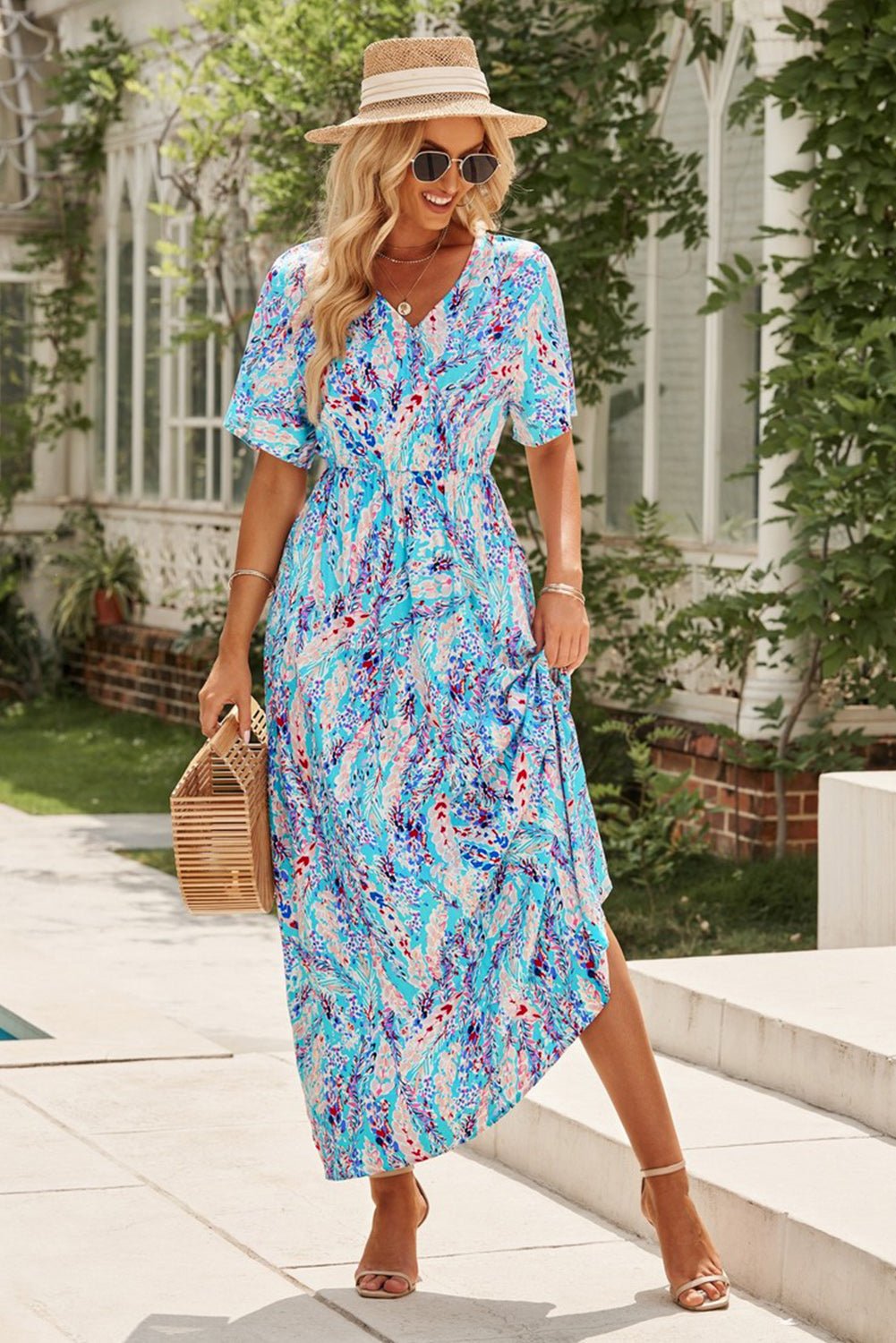 Multicolored V - Neck Maxi Dress - Cowtown Bling N Things