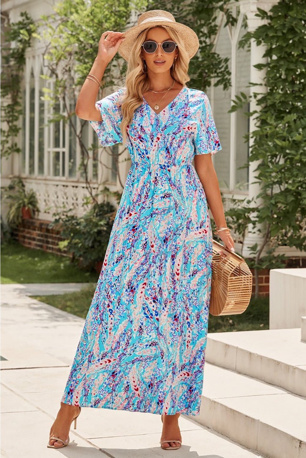 Multicolored V - Neck Maxi Dress - Cowtown Bling N Things