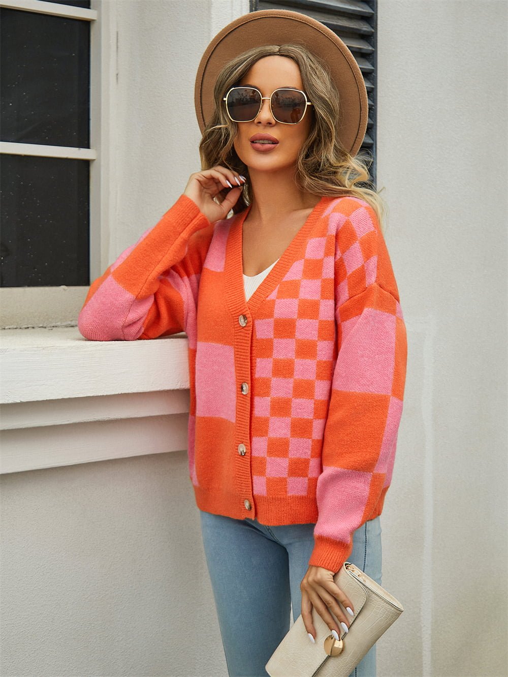 Plaid V - Neck Dropped Shoulder Cardigan - Cowtown Bling N Things